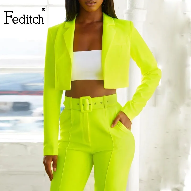 

Feditch Summer Neon Jumpsuit Women 2019 Long Sleeve Suit Crop Top Casual Romper Summer Blet Tracksuit Top And Pants Set Ladies