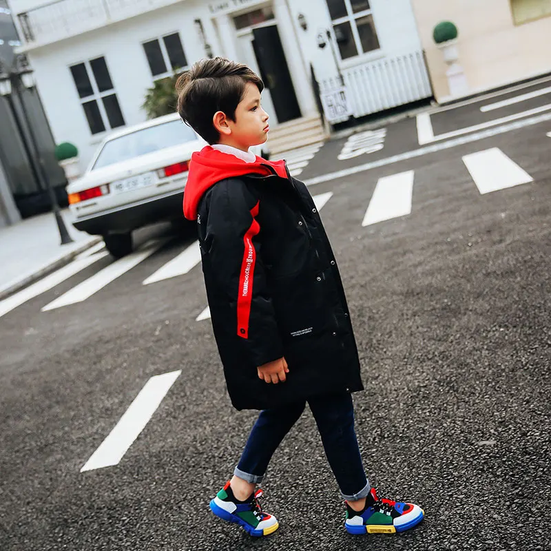 

Pure Color Winter Jackets Down Jacket For Boy Hooded Children Jacket For Boy Medium And Long Section Kid Coat Free Shipping