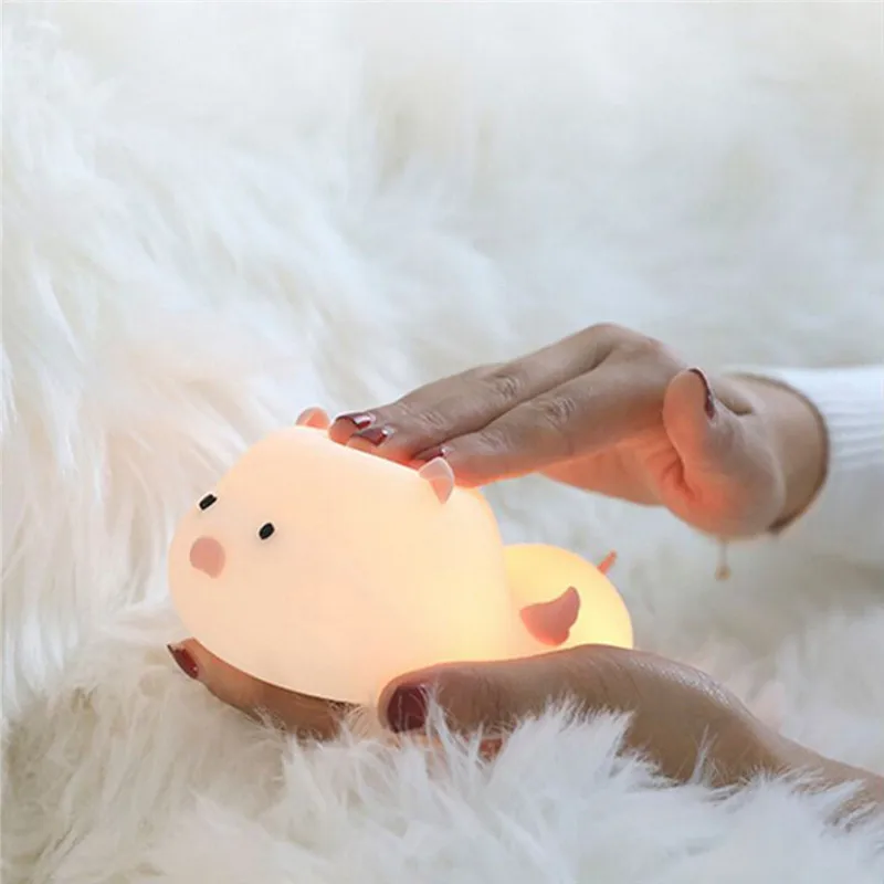 

Creative Cute Pig Silicone Night Light LED Colorful Breathing Light baby night light nursery lamp