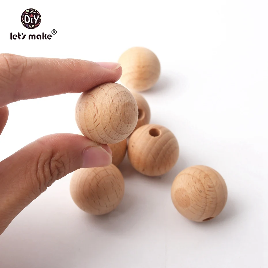 Let's Make 100PC Wooden жевательный Прорезыватель 8 20mm круглые бусины экологически чистые