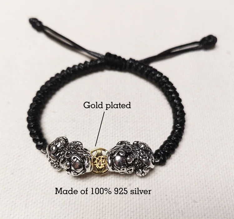 Meilleur Cadeau Parfait Sterling 925 Bracelet en argent Bless Pixiu & Lukcy Beads Bracelet