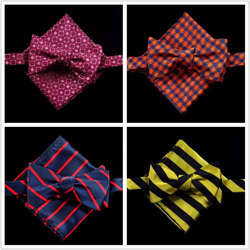 Для мужчин лук галстук Красочные Пейсли Bow Tie Бизнес свадебные с бантиком в горошек Лук галстуки с платком для жениха Вечерние аксессуары