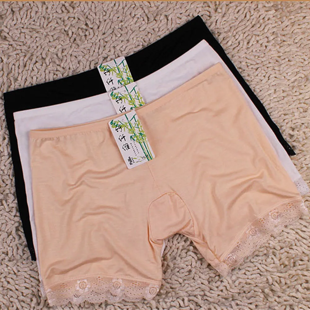 

Women's Ladies Solid Bamboo Fiber Elastic Lace Edge Pants Seamless Breathable Boyshort Safety Short Pants Calça de segurança #E