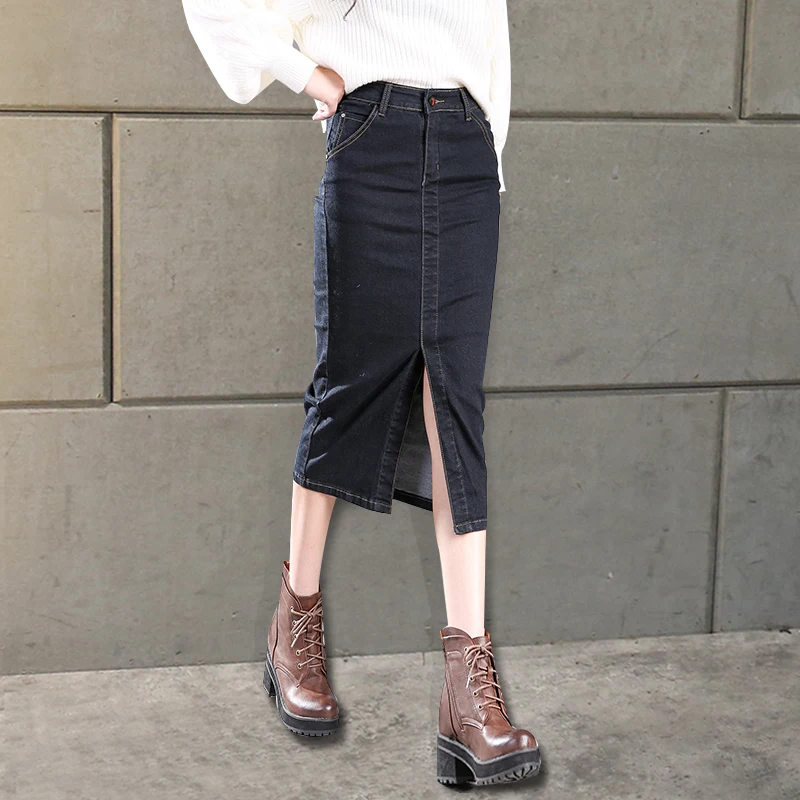 Cotton blend denim skirt women plus size women casual straight skirts