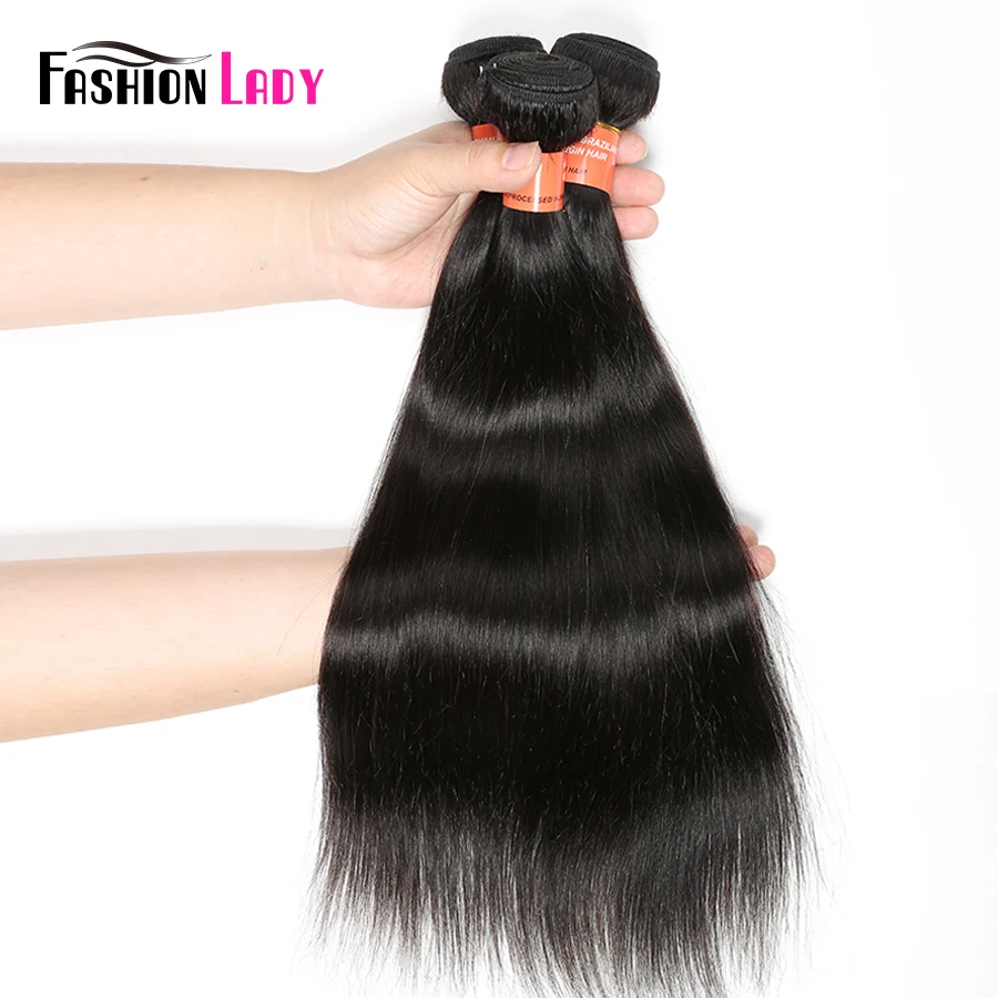 Fashion Lady 3 Bundles Brazilian Straight Human Hair Bundles With 360 Lace Frontal Clousre 100% Remy Human Hair Weave