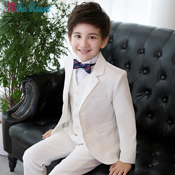 

5PCS Kids boys suits white flower boy white blazers children prince wedding dress costume uniform clothes formal party clothing