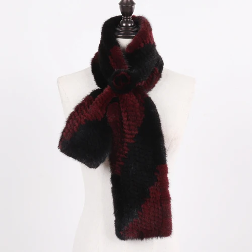 Стильный Зимний женский шарф хорошего качества из натурального меха норки, натуральный теплый вязаный меховой шарф из норки, женский натуральный меховой шарф из норки - Цвет: black wine