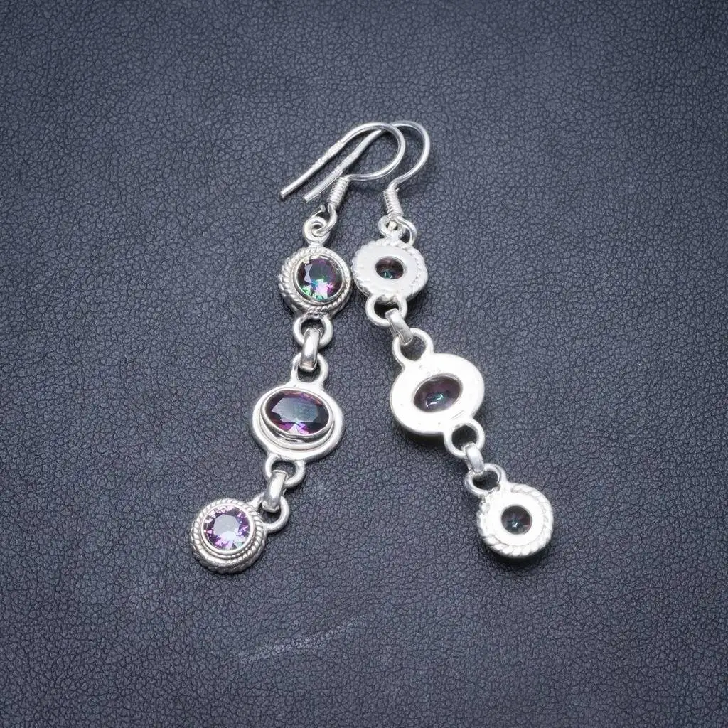 

Natural Mystical Topaz Handmade Unique 925 Sterling Silver Earrings 2" Y2729