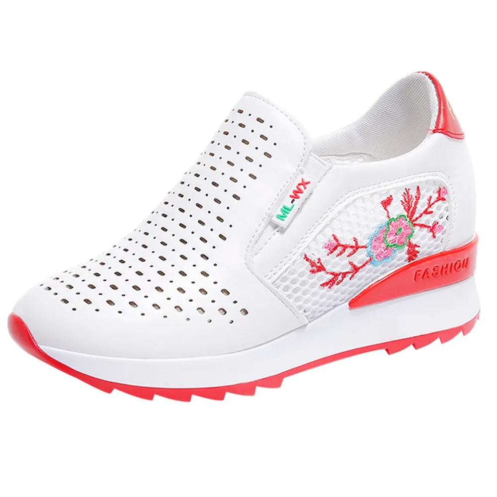 Женская обувь на платформе; белая дышащая обувь с сеткой, увеличивающая рост; Повседневная Студенческая спортивная обувь; обувь с вышивкой;# TX4 - Цвет: Красный