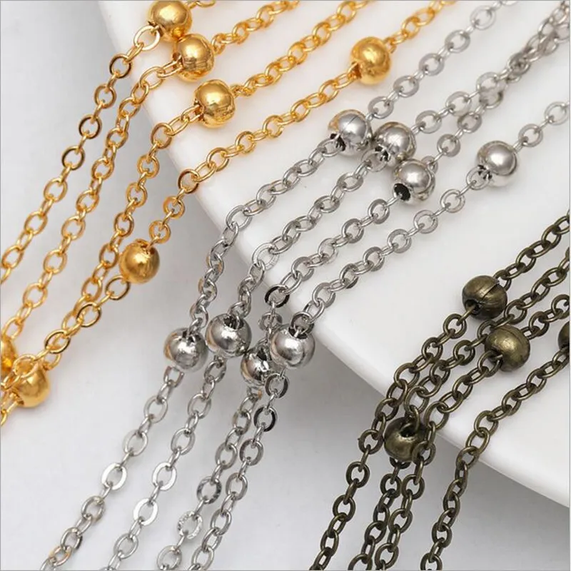 

5meter Chain width:2MM,bead:4MM Copper Station Ball Chain with Beads Necklace Chains For DIY Jewelry Making Findings Accessories
