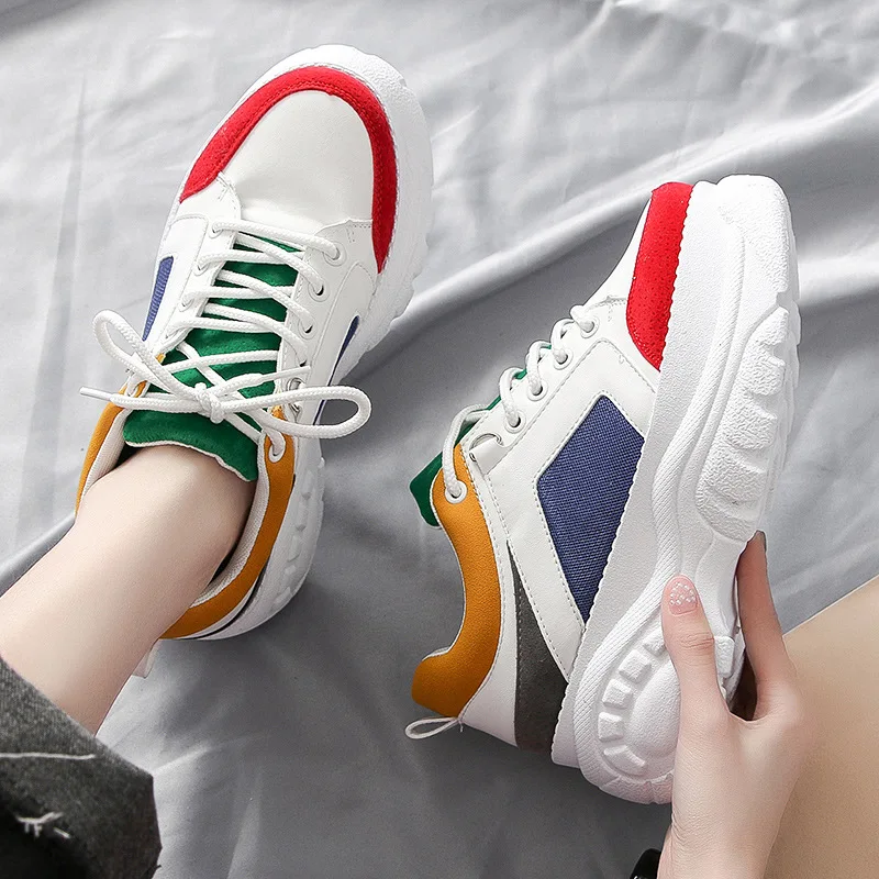 Krasovki Sneakers Women Color Stitching Fashion Lace Thick Bottom Breathable Dropshipping Muffin Bottom Causal Women Shoes