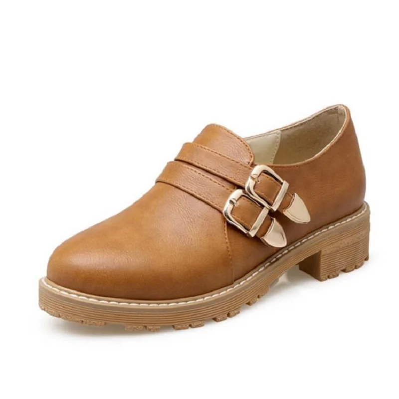 

Fashion Vintage Plus Size 62 Women Shoes Buckle With The Round Toe Women Leather Slip On Vogue Loafer Low Heel College Shoes
