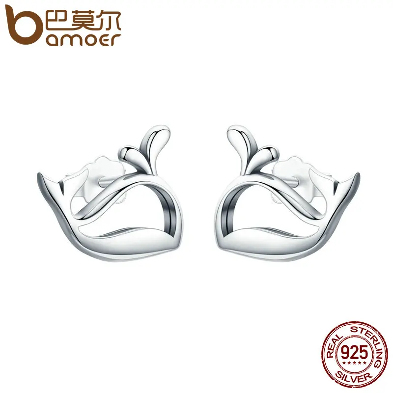 

BAMOER 2018 New 100% 925 Sterling Silver Cute Whale Small Animal Stud Earrings for Women Fashion Sterling Silver Jewelry SCE248