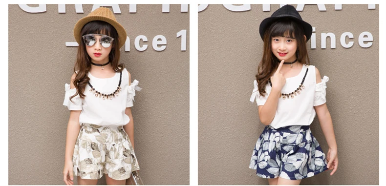 2019 Summer Girls Clothing For Teenage Short Sleeve Shirt Print Shorts Cotton Linen Kids Clothes Sets Fashion 2Pcs Children Suit (4)