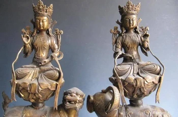 

Tibet Bronze Copper Carved Manjusri Samantabhadra Bodhisattva Buddha Pair staue
