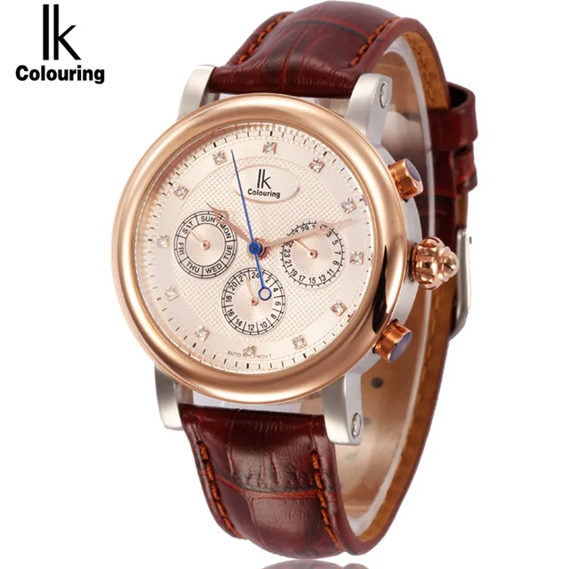 

IK Men Tourbillon Full-automatic Mechanical Waterproof Watch Fashion Leather Man Calendar Week Multi Function Display Watches