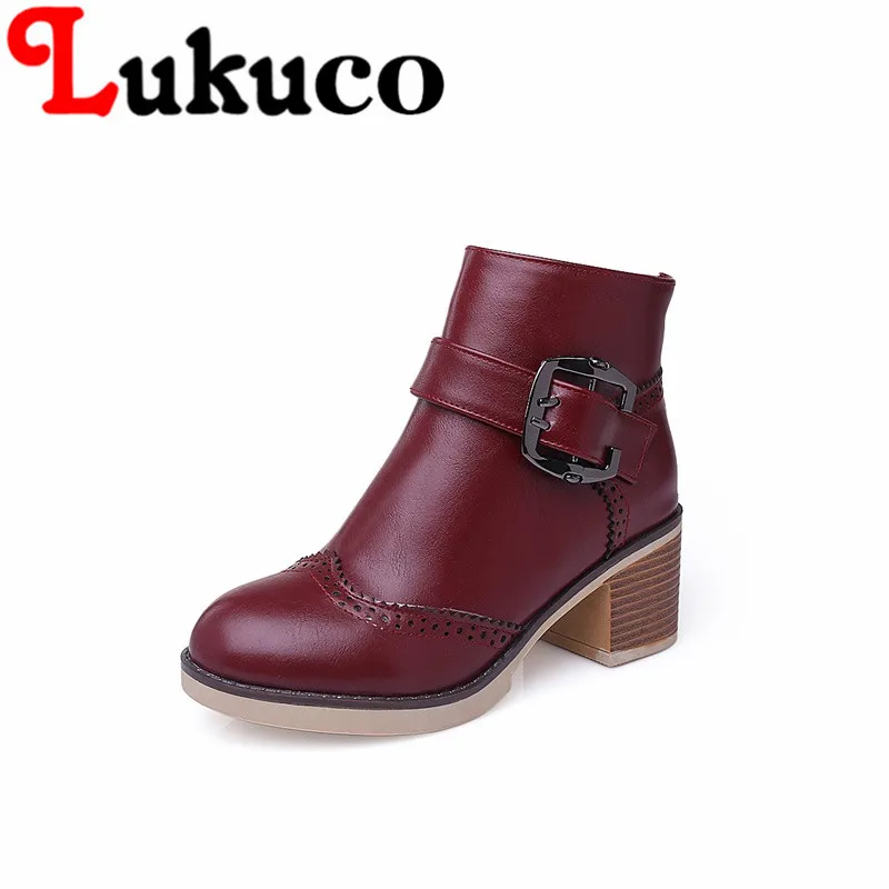

Lukuco spring/autumn ankle boots with buckle and zipper design 40 41 42 43 high heel shoes high quality PU made