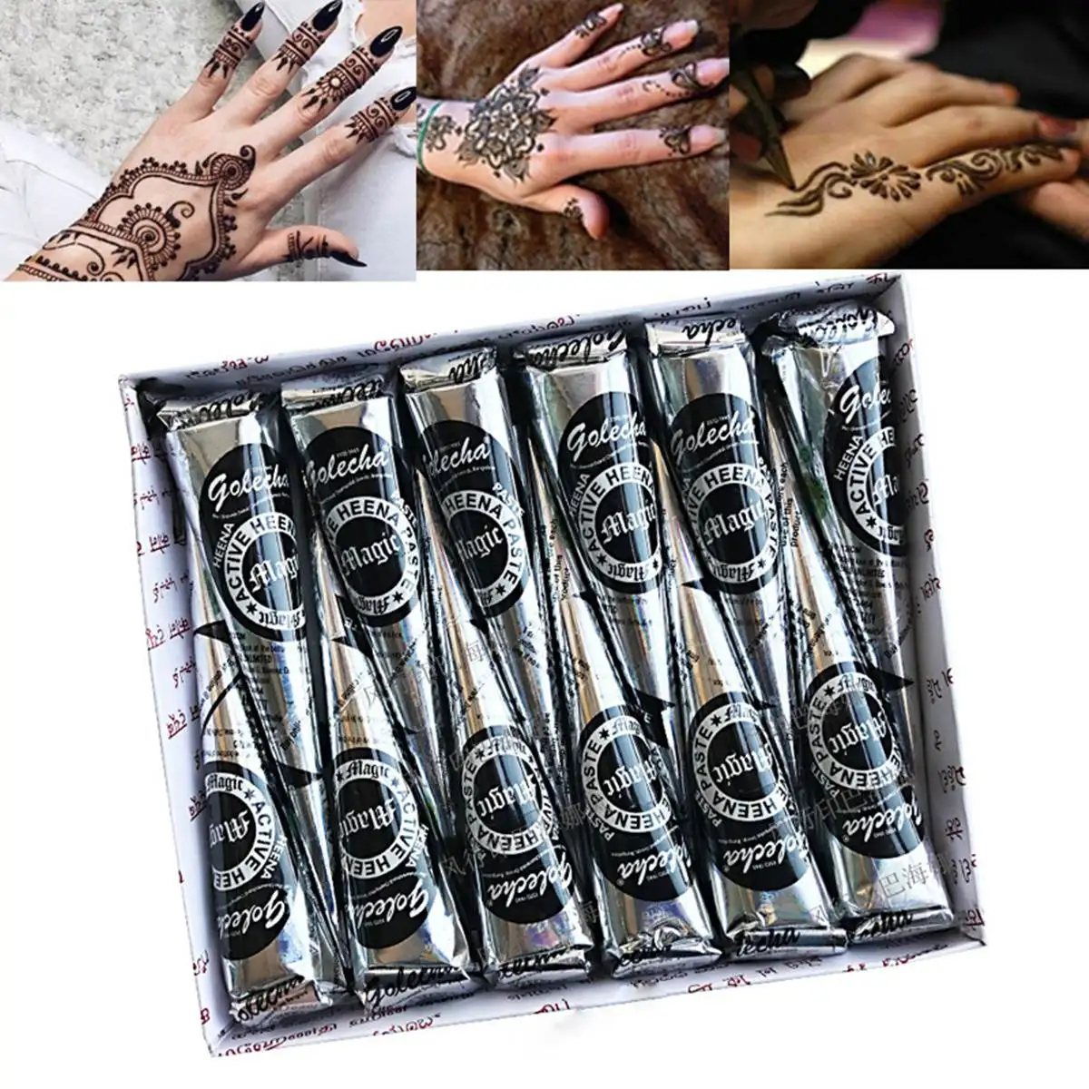 

12Pcs 25g Golecha Natural Mehndi Henna Cones Indian Henna Tattoo Paste For Temporary Tattoo Sticker Mehndi Makeup Body Paint