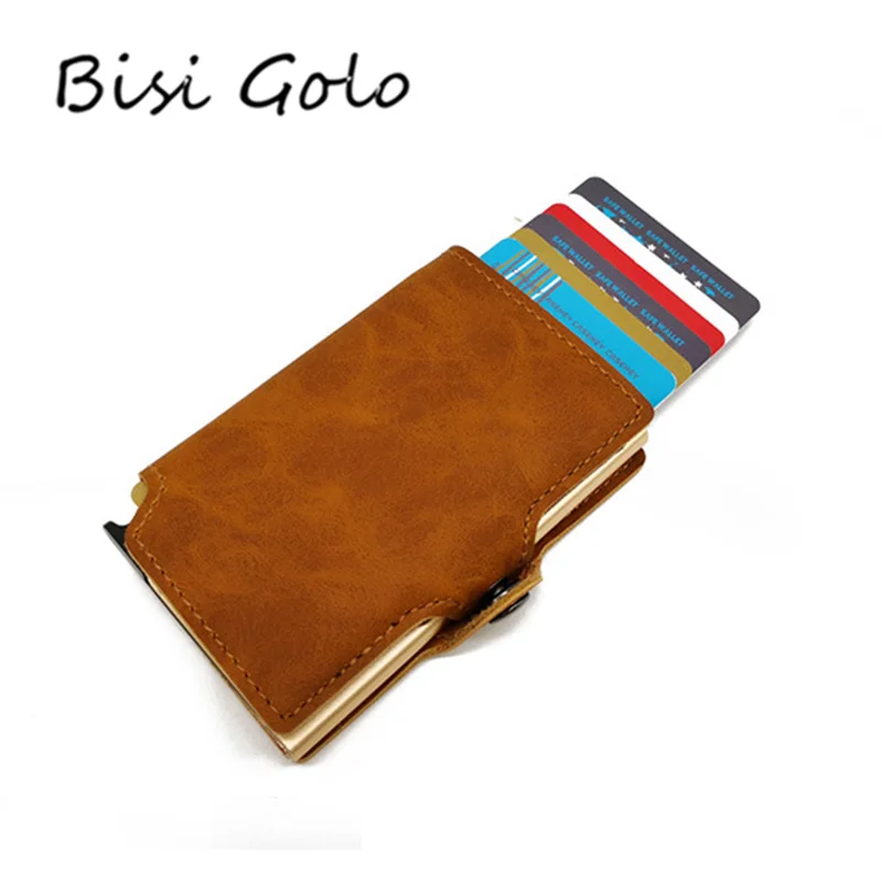 

BISI GORO Antitheft High Quality Men Credit Card Holder Business Metal RFID Blocking Card Cases Automatical Bank Card Wallets
