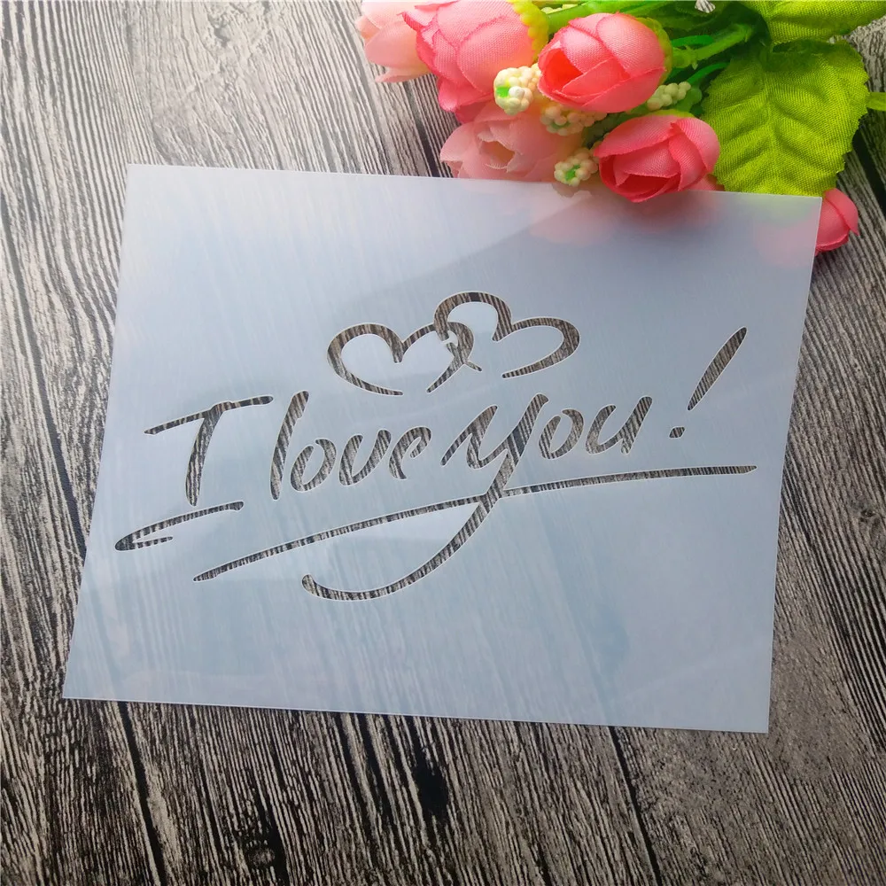 

I LOVE YOU Heart Handbook Scrapbook DIY Album Card Tool Spray Sketch Mask Template ST85