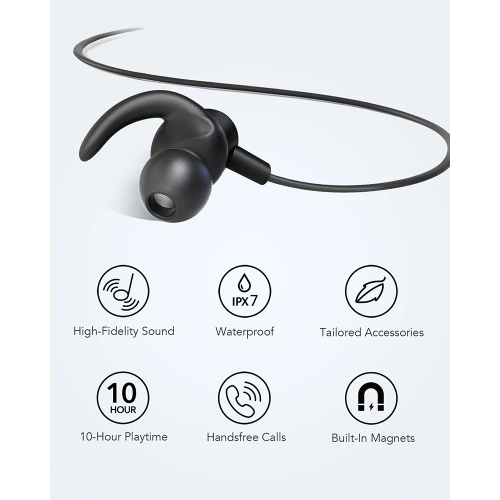 Тонкие беспроводные наушники Anker SoundBuds легкие Bluetooth 5 0 водонепроницаемые