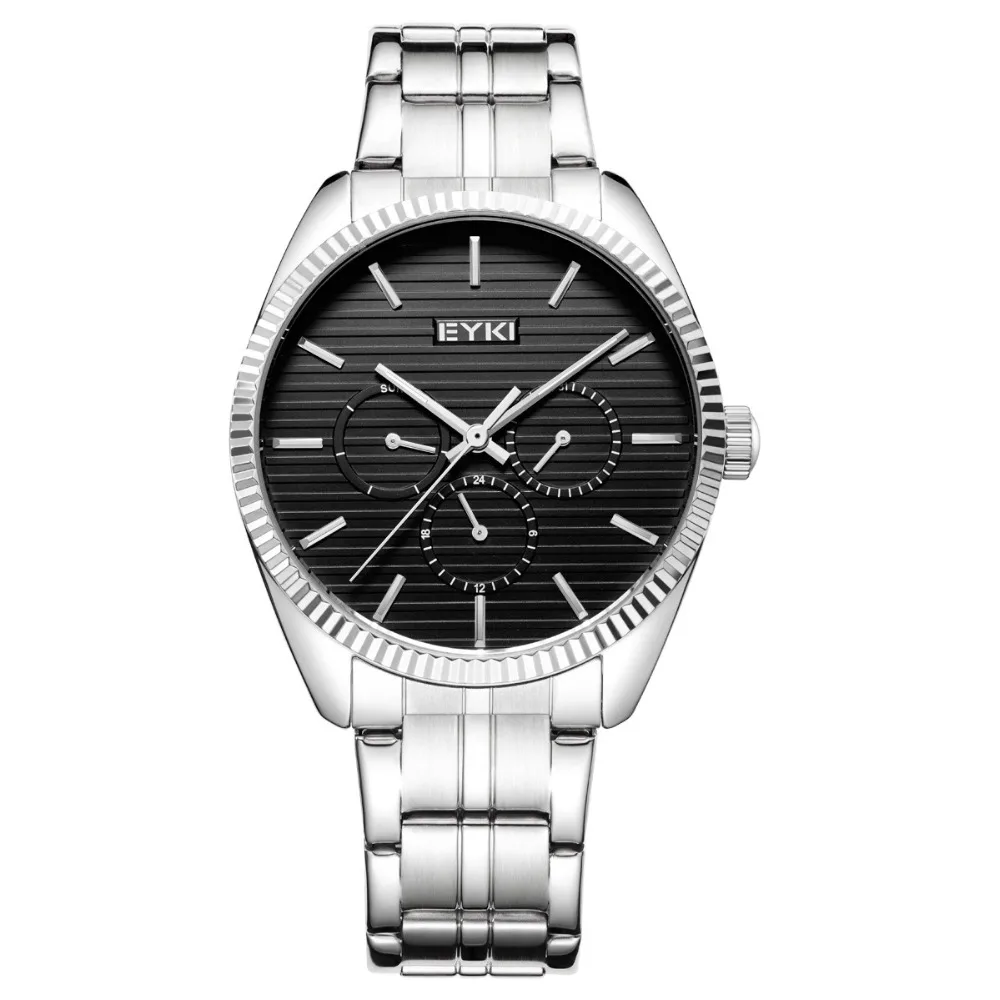 

EYKI Top Sale Business Men' Watches Japan Quartz Movement Analog Display Waterproof Big Dial Stainless Steel Strap Gift Box Male