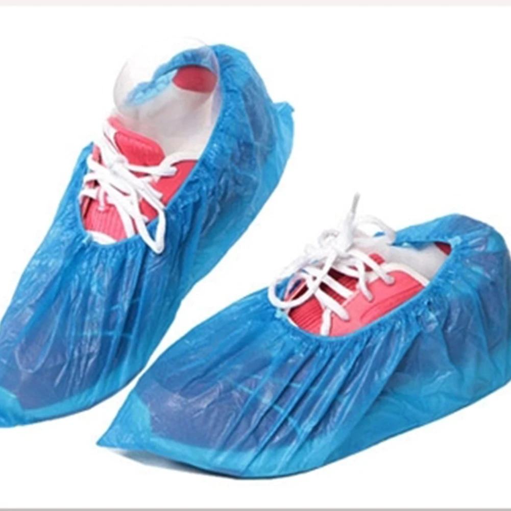 

100Pcs Plastic Waterproof Disposable Shoe Covers Rainy Day Carpet Floor Protector Thick Cleaning Shoe Cover Blue Overshoes #20