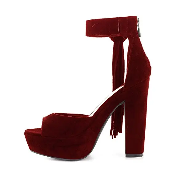 Новое поступление; Модные женские босоножки с бахромой; Босоножки с открытым носком на квадратном каблуке; цвет черный, фиолетовый, винный, красный; женская обувь; размеры США 4-15 - Цвет: EF08162 Wine Red