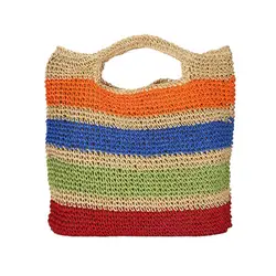 2019 Большая вместительная ручная Плетеная соломенная сумка, женская пляжная сумка в горизонтальную полоску, Carteras Mujer De Hombro Y Bolsos