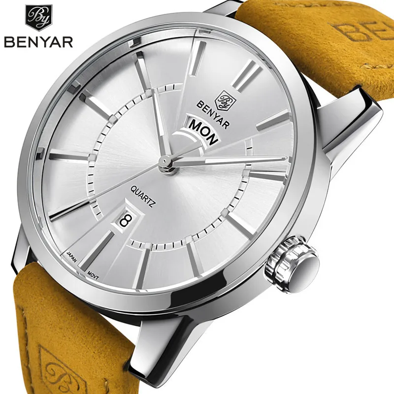 

Relogio Masculino BENYAR Luxury Brand Analog Display Date Men's Quartz Watch 30M Waterproof Genuine Leather Strap Casual Watch
