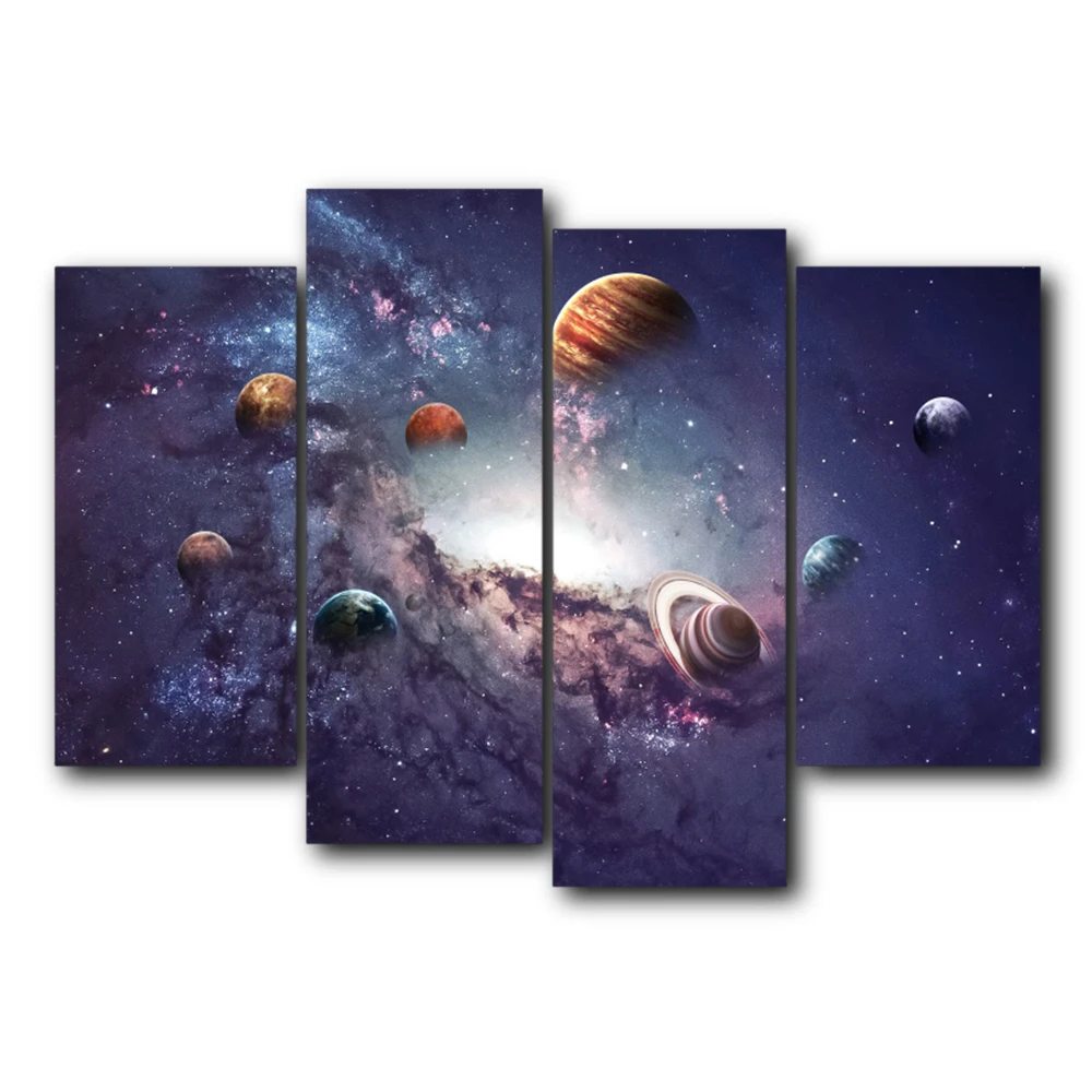 

4 Panel Vintage Science Fiction Universe Posters and Prints Art Canvas Painting for Wall Decor Living Room Wedding Home No Frame