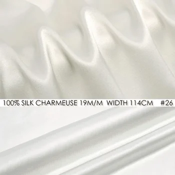 

100% 19mm Natural White SILK CHARMEUSE SATIN 114cm width Pure Mulberry Silk Fabric for Wedding Dress/Office dress/Pillow NO 26