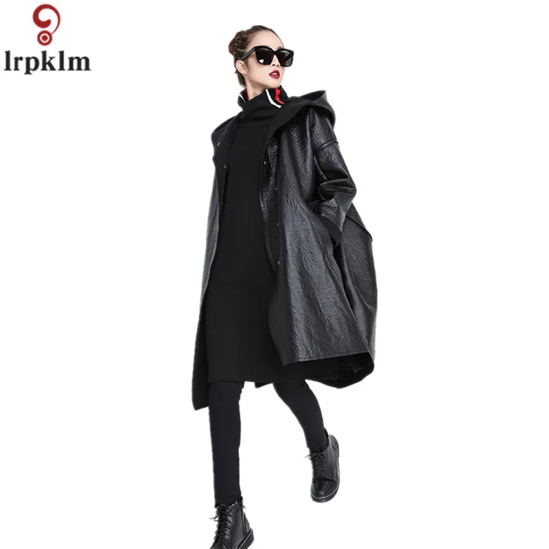 

Women Faux Leather Jacket Long Sleeve Hooded Coat Women Fashion Irregular Asymmetry Coats PU Casual Outwear CH749