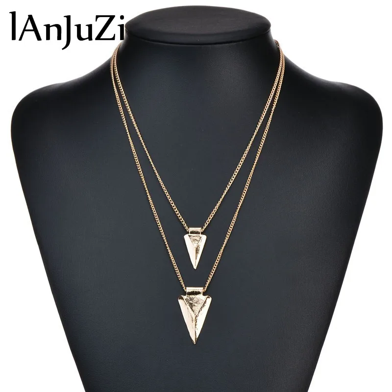 

2 Layers gold color chain tassel Bohemia ethnic punk geometric Triangle pendant sexy Chokers Necklace women fashion nightclub