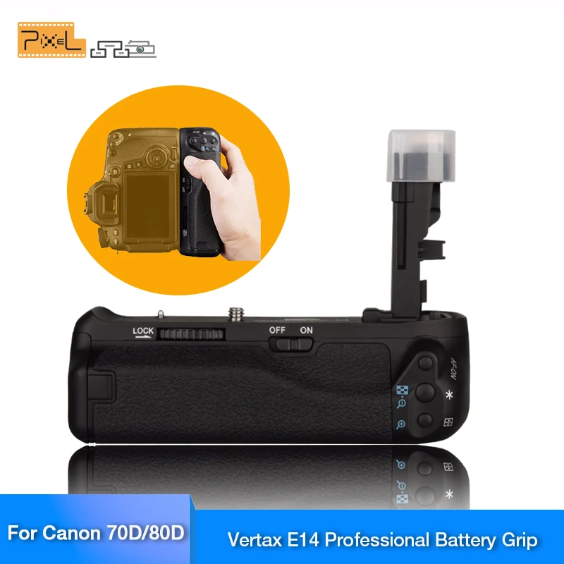 

Pixel Vertax E14 Battery Grip Holder for Canon 70D 80D DSLR Camera as BG-E14 work with LP-E6 battery