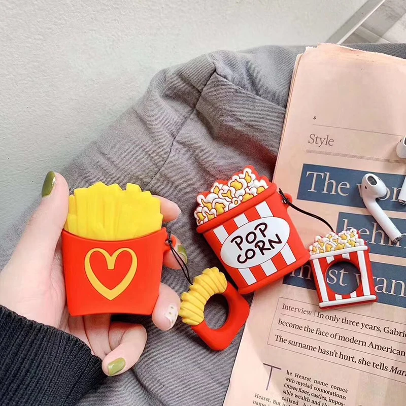 

New hamburger French fries soft Silicone Wireless Earphone Charging Box Cover Bag for Apple AirPods 1 2 Bluetooth Box Headset