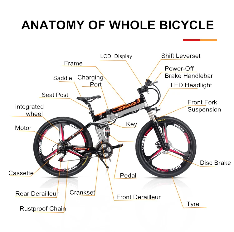 Sale ZPAO 21 Speed, 26 inch, 48V 350W, Folding Electric Bicycle, Mountain Bike, Lithium Battery, Aluminum Alloy Frame, Disc Brake 19