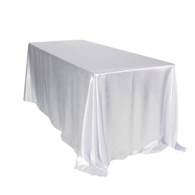 1 шт. 228x335 см белая/черная атласная Скатерть прямоугольный банкетный стол в гостинице ткань для свадебной вечеринки Рождественское украшение дома - Цвет: Белый