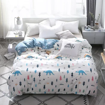 

Cartoon Baby dinosaur Pattern Bedding twin full Queen King Size Duvet Cover Fiber Reactive Prints white blue tree Quilt Cover