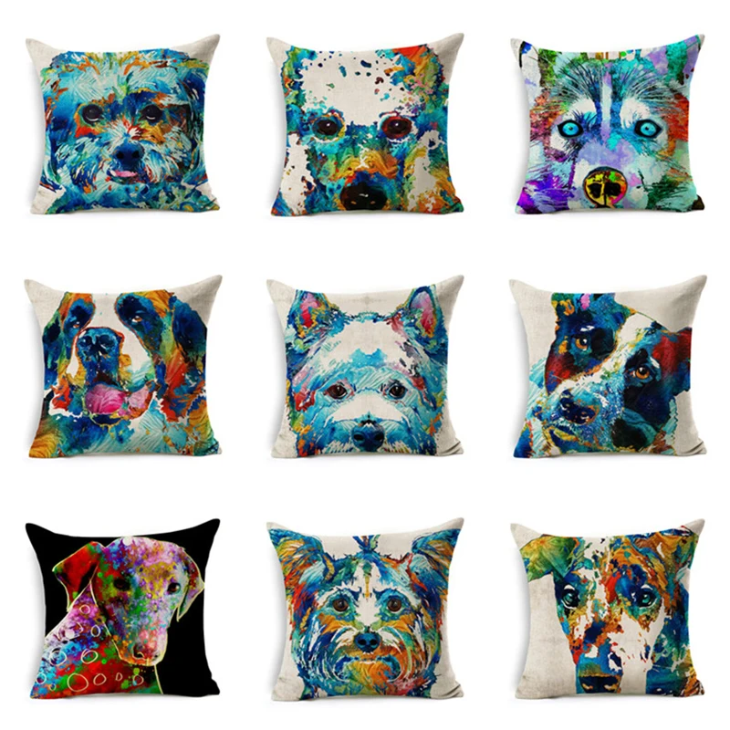 Bull Dog Cushion Cover Square linen Animal Pillow Case Doodle Yorkie Schnauzer Husky decorative cushion cover make up 45x45cm