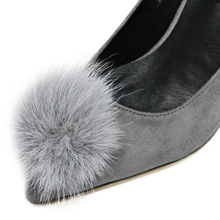 LALA IKAI Fur Pompon Decoration Women's Heels 2017 Fashion Flock 2017 Women's Pumps Wedding Shoes 040C0922-4 (9)