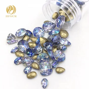 

New arrival Blue Laser pointback glass crystal rhinestones for nail decorations Mixed shape Mixed size 20pcs/50pcs