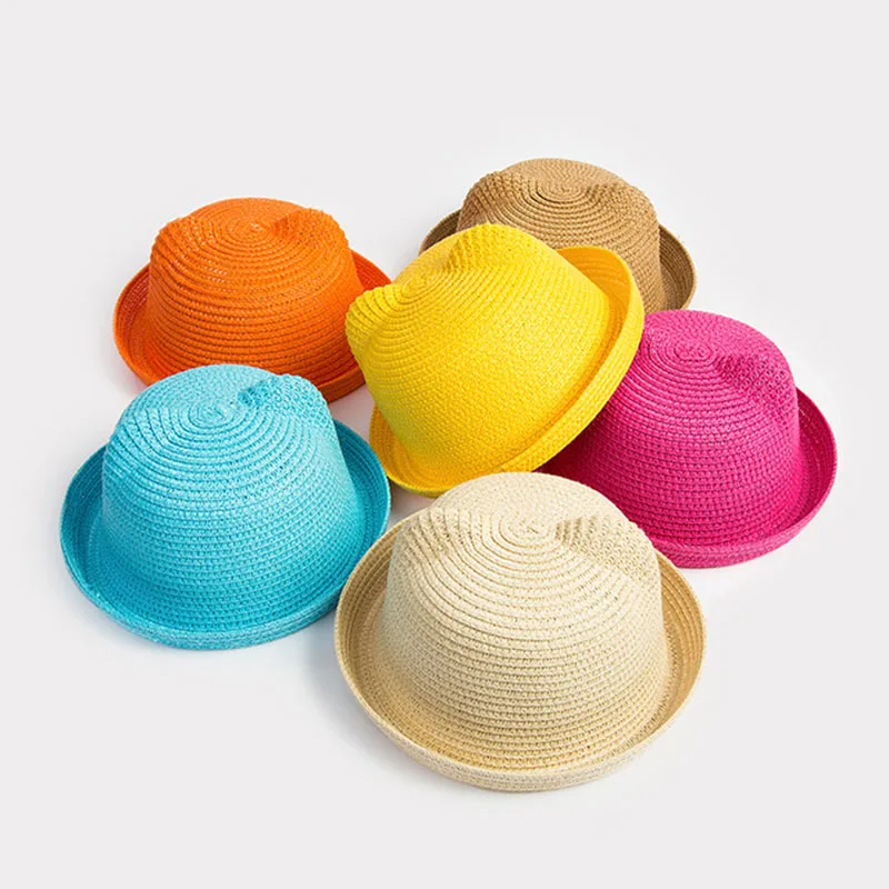 HOT Childish Ears Straw Hats Baby Hats For Girls Bucket Hat Boys Cap