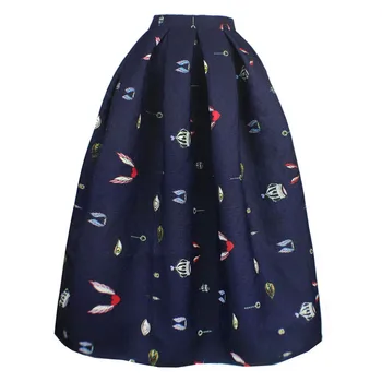 

New Arrival Women's Elegant Retro Print High Waist Skirt 2 Colors Midi OL Bust Skirt Big Swing Slim Pleated A-line Tutu Skirts