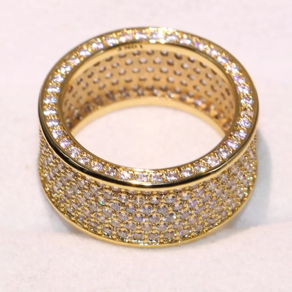 Ручной работы сверкающие Роскошные ювелирные изделия 10KT желтое золото закрепка паве полный белый 5A кубический цирконий круг для женщин обручальное кольцо подарок
