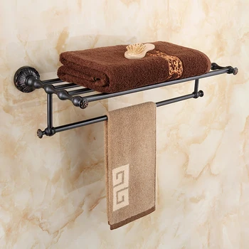 

Black Antique Carved Bathroom Towel Rack Sets Solid European Copper Wall Mount Towel Bathroom Accessories Lp10