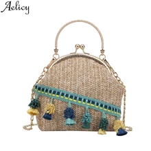 Aelicy, bandolera de mimbre hecha a mano Vintage, bolso de borla tejido, bolso de playa de vacaciones, bolso de mensajero, bolso de mano