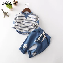 Комплекты одежды с принтом «меларио» г. Модные зимние костюмы Одежда для девочек, свитер+ камуфляжные штаны 2 шт., спортивные костюмы в полоску для детей