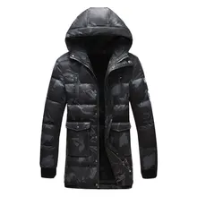 Брендовая мужская одежда, зимняя куртка с капюшоном, верхняя одежда, теплое длинное камуфляжное пальто с принтом, мужское зимнее пальто, мужское повседневное теплое пальто