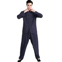 Новое поступление Темно-синие китайский Для мужчин кунг-фу форма хлопок тай-чи Ву Шу костюм Винтаж Кнопка Костюмы M, L, XL, XXL XXXL 2601